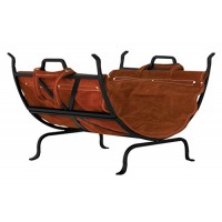 Uniflame BLACK WROUGHT IRON LOG HOLDER WITH LEATHER CARRIER - B005FNBFYM